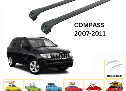 For Jeep Compass 2007-11 Roof Rack Cross Bars Flush Rail Alu Black