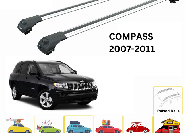 For Jeep Compass 2007-11 Roof Rack Cross Bars Flush Rail Alu Silver