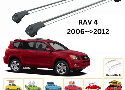 For Toyota Rav 4 2006-2012 Roof Rack Cross Bar Raised Rail Alu Silver