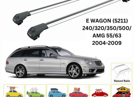 For Mercedes E Wagon S211 2004-2009 Roof Rack Cross Bars Raised Rail Alu Silver