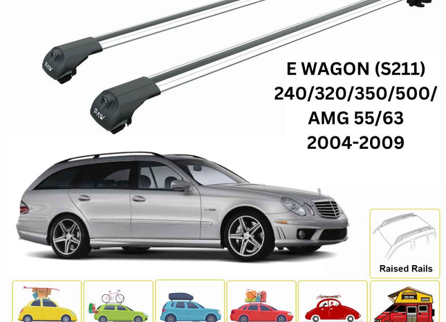 For Mercedes E Wagon S211 2004-2009 Roof Rack Cross Bars Raised Rail Alu Silver