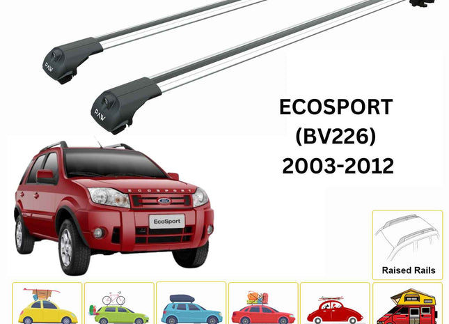 For Ford EcoSport 2003-2012 Roof Rack Cross Bars Raised Rail Silver