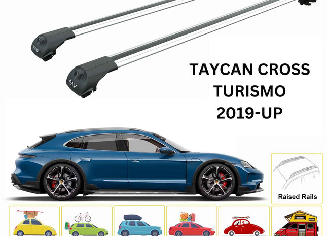 For Porsche Taycan Cross Turismo 2019-2025 Roof Rack Cross Bars Raised Rail Alu Silver