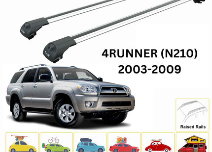 For Toyota 4Runner (N210) 2003-09 Roof Rack Cross Bars Raised Rail Alu Silver