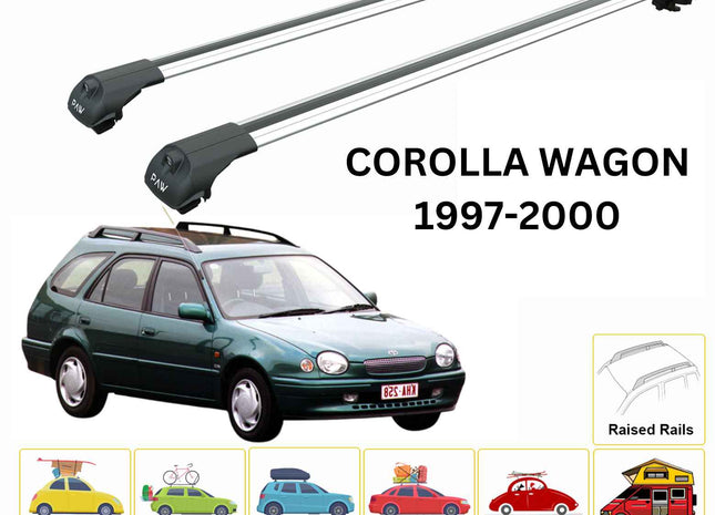 For Toyota Corolla Wagon 1997-00 Roof Rack Cross Bars Raised Rail Alu Silver