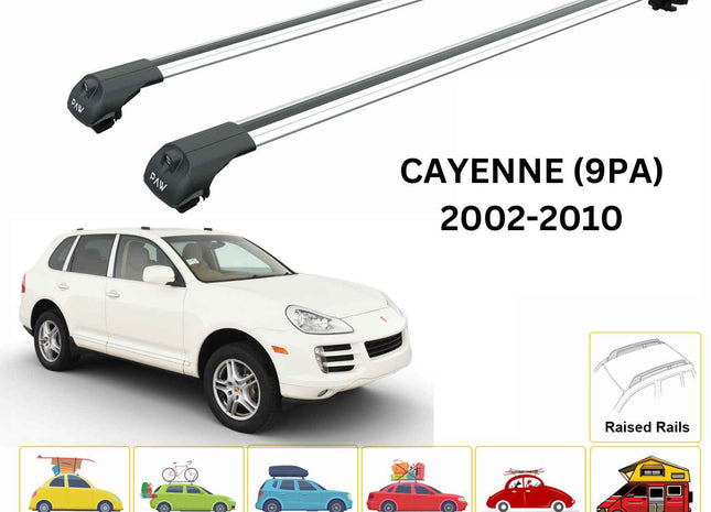 For Porsche Cayenne (9PA) 2002-2010 Roof Rack Cross Bars Raised Rail Alu Silver