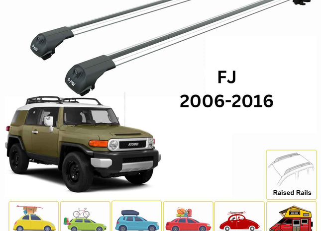 For Toyota FJ Up to 2014 Roof Rack Cross Bars Raised Rail Alu Silver