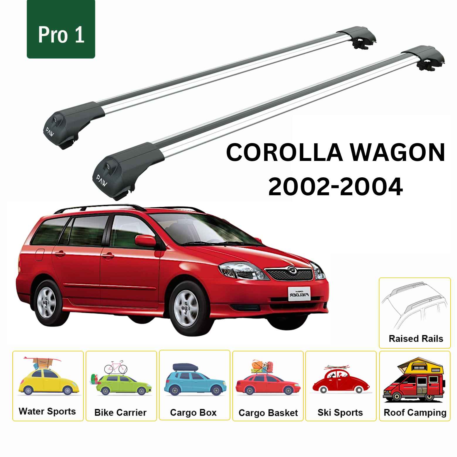 For Toyota Corolla Wagon 2002-2004 Roof Rack Cross Bars Raised Rail Alu Black