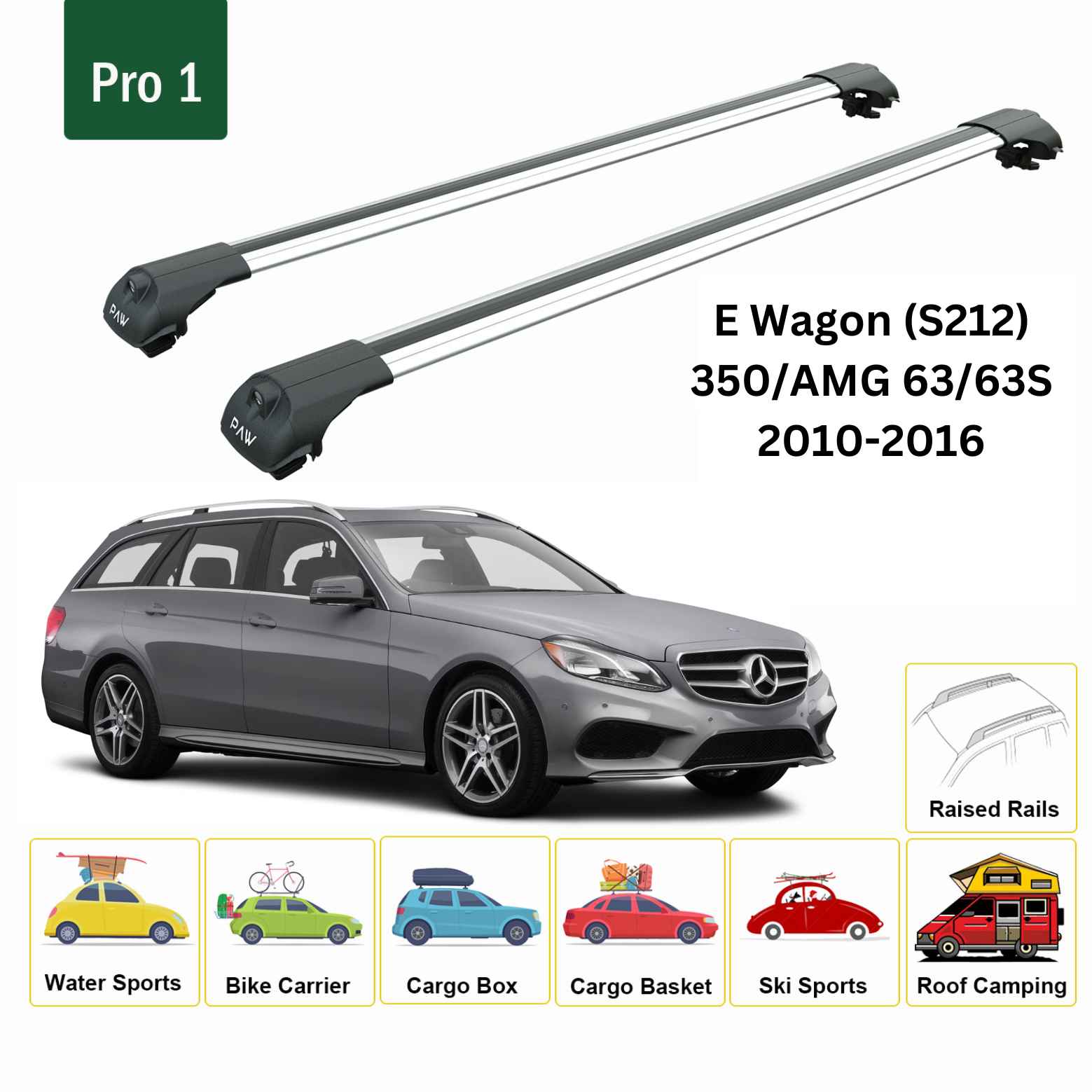 For Mercedes E Wagon S212 2010-16 Roof Rack Cross Bars Raised Rail Alu Silver