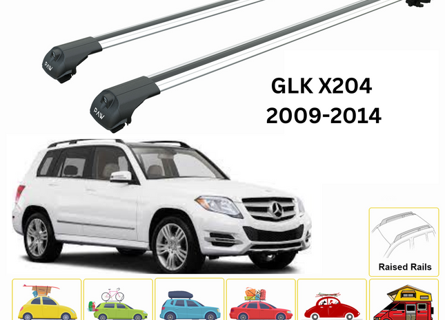 For Mercedes Benz GLK X204 2009-15 Roof Rack Cross Bars Metal Bracket Raised Rail Alu Silver