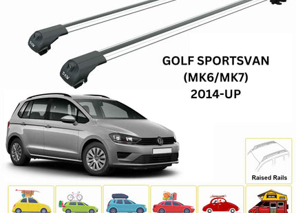 For Volkswagen Golf Sportsvan (MK6/MK7) 2014-Up Roof Rack Cross Bar Raised Rail Alu Silver