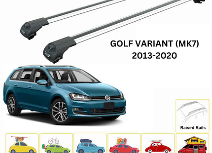 For Volkswagen Golf Variant (MK7) 2013-20 Roof Rack Cross Bar Raised Rail Alu Silver