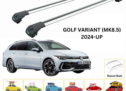 For Volkswagen Golf Variant (MK8.5) 2024-Up Roof Rack Cross Bar Raised Rail Alu Silver