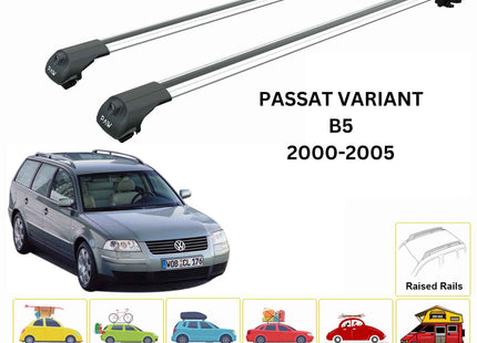 For Volkswagen Passat Variant B5 2000-05 Roof Rack Cross Bar Raised Rail Alu Silver