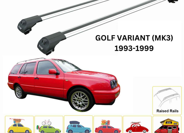 For Volkswagen Golf Variant MK3 1993-1999 Roof Rack Cross Bar Raised Rail Silver