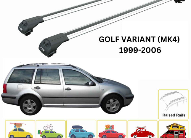 For Volkswagen Golf Variant MK4 1999-2006 Roof Rack Cross Bar Raised Rail Silver