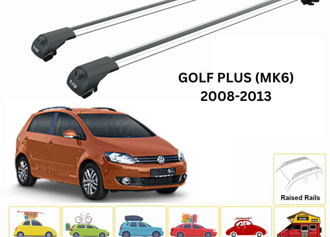 For Volkswagen Golf Plus (MK6) 2008-13 Roof Rack Cross Bar Raised Rail Alu Silver