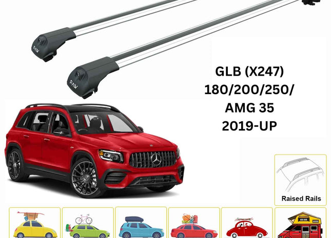 For Mercedes GLB (X247) 2019-Up Roof Rack Cross Bars Raised Rail Alu Silver