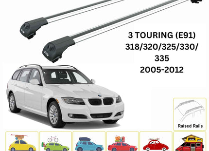 For Bmw 3 Touring E91 2005-2012 Roof Rack Cross Bars Raised Rail Silver