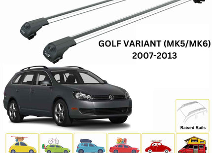 For Volkswagen Golf Variant 2007-2013 Roof Rack Cross Bar Raised Rail Silver