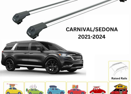 For Kia Carnival/Sedona 2021-24 Roof Rack Cross Bars Raised Rail Alu Silver