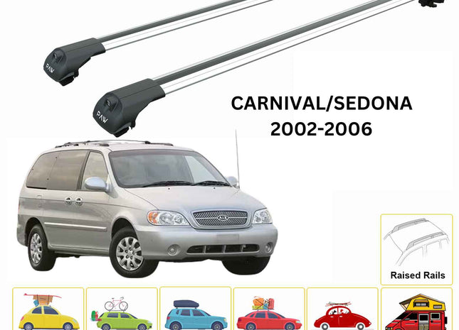 For Kia Carnival/Sedona 2002-06 Roof Rack Cross Bars Raised Rail Alu Silver