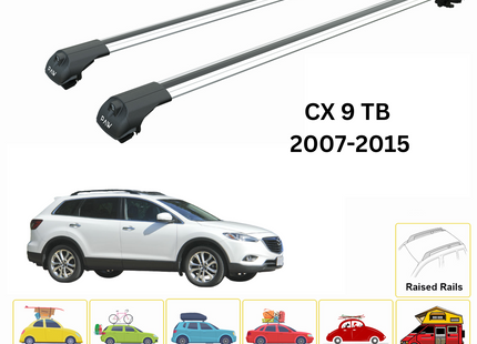 For Mazda CX 9 TB 2007-15 Roof Rack Cross Bars Raised Rail Alu Silver