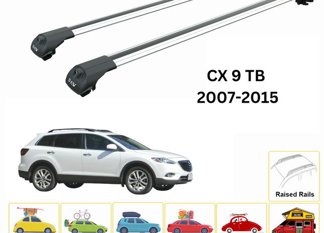 For Mazda CX 9 TB 2007-15 Roof Rack Cross Bars Raised Rail Alu Silver