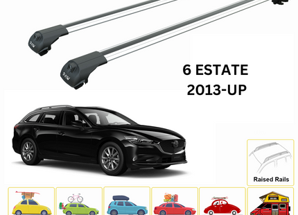 For Mazda 6 Estate 2013-Up Roof Rack Cross Bars Raised Rail Alu Silver