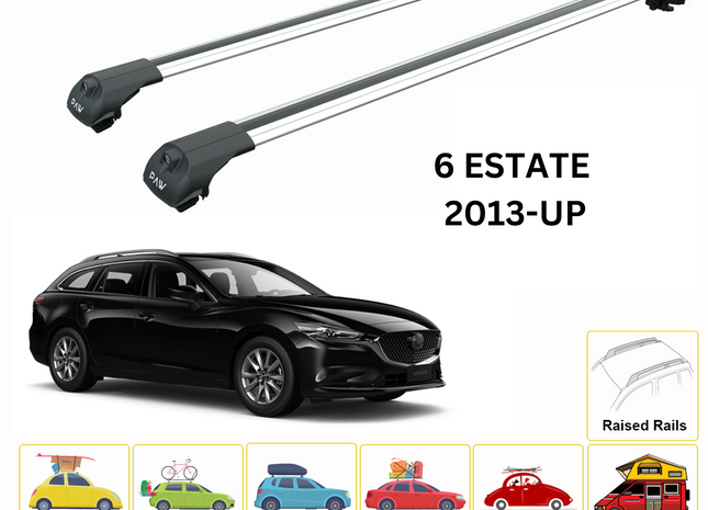 For Mazda 6 Estate 2013-Up Roof Rack Cross Bars Raised Rail Alu Silver