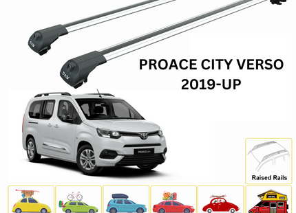 For Toyota Proace City Verso 2019-Up Roof Rack Cross Bars Metal Bracket Raised Rail Alu Silver