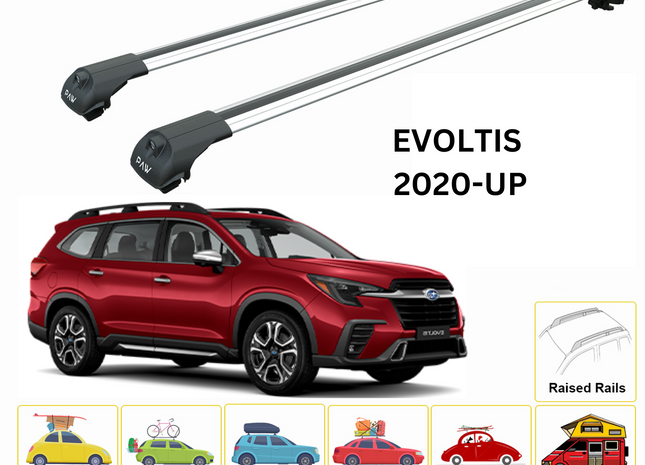 For Subaru Evoltis 2020-Up Roof Rack Cross Bars Metal Bracket Raised Rail Alu Silver