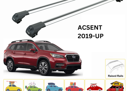 For Subaru Ascent 2019-Up Roof Rack Cross Bars Metal Bracket Raised Rail Alu Silver