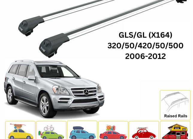 For Mercedes GL X164 2006-2014 Roof Rack Cross Bars Raised Rail Alu Silver