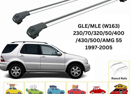 For Mercedes GLE/MLE (W163) 1997-05 Roof Rack Cross Bars Raised Rail Alu Silver