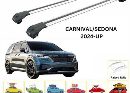 For Kia Carnival/Sedona 2024-Up Roof Rack Cross Bars Raised Rail Alu Silver