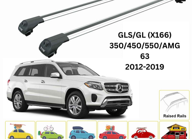 For Mercedes GLS/GL (X166) 2012-19 Roof Rack Cross Bars Raised Rail Alu Silver