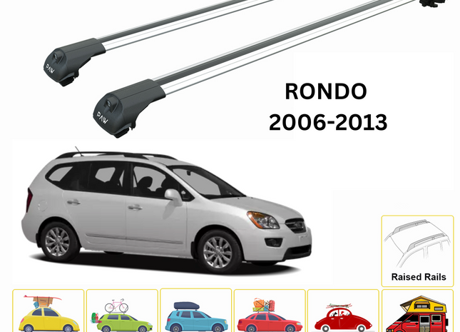 For KIA Rondo 2006-13 Roof Rack Cross Bars Raised Rail Alu Silver