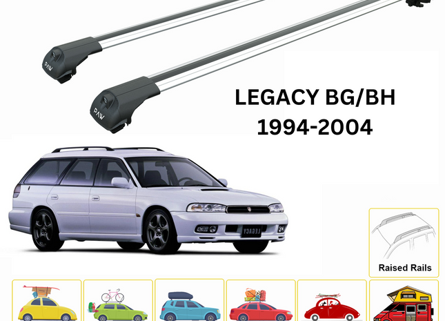 For Subaru Legacy Estate BH 1994-04 Roof Rack Carrier Cross Bars Metal Bracket Raised Rail Alu Silver