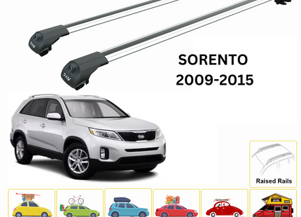For Kia Sorento 2009-15 Roof Rack Cross Bars Raised Rail Alu Silver