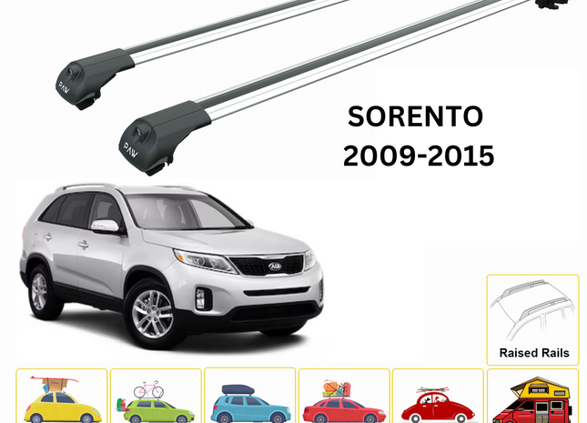 For Kia Sorento 2009-15 Roof Rack Cross Bars Raised Rail Alu Silver