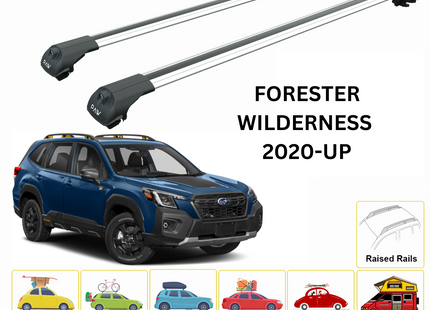 For Subaru Forester Wilderness 2022-Up Roof Rack Cross Bars Metal Bracket Raised Rail Alu Silver