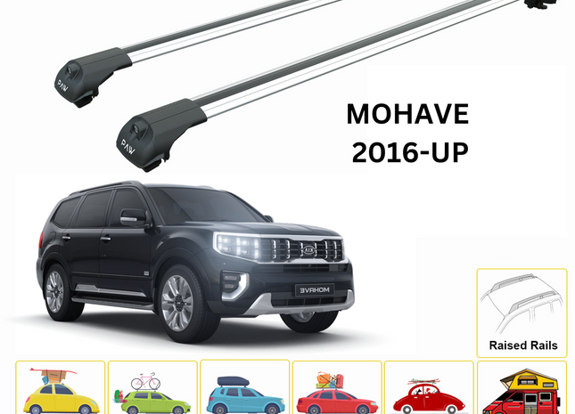 For KIA Mohave 2016-Up Roof Rack Cross Bars Raised Rail Alu Silver