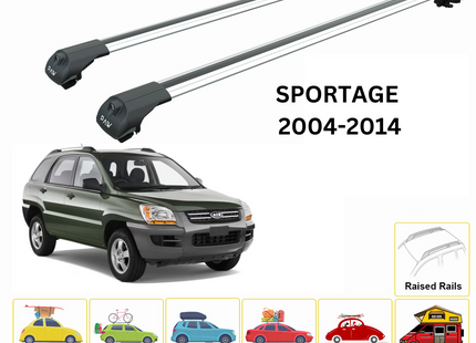 For Kia Sportage 2004-2014 Rack Cross Bars Raised Rail Alu Silver
