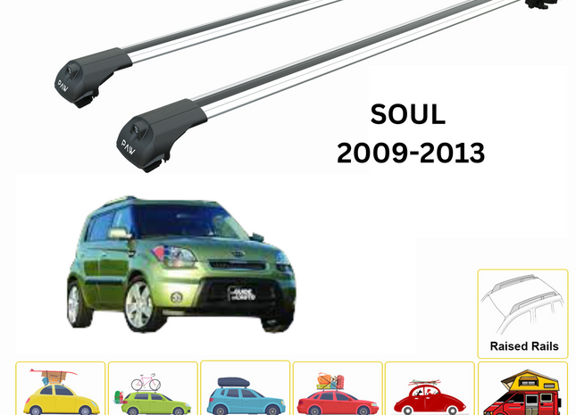 For Kia Soul 2009-13 Roof Rack Cross Bars Raised Rail Alu Silver