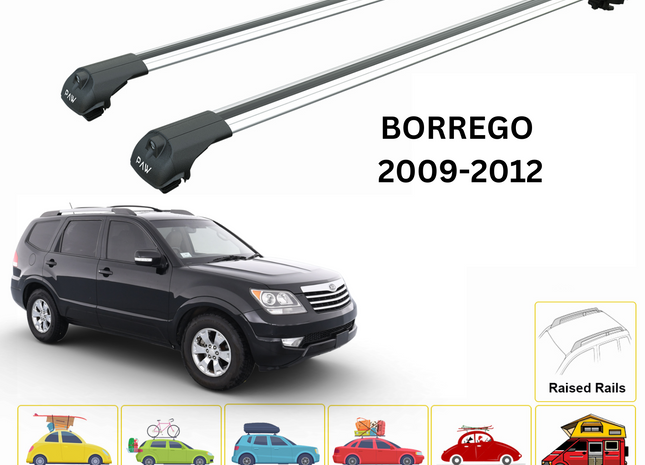 For Kia Borrego 2009-12 Roof Rack Cross Bars Raised Rail Alu Silver
