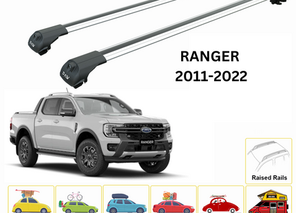 For Ford Ranger 2011-2022 Roof Rack Cross Bars Raised Rail Silver