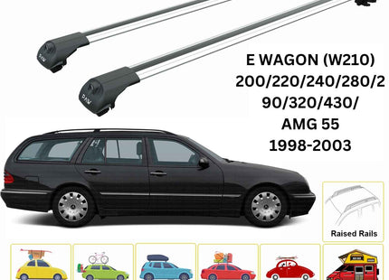 For Mercedes E Wagon S210 1998-2003 Roof Rack Cross Bars Raised Rail Alu Silver