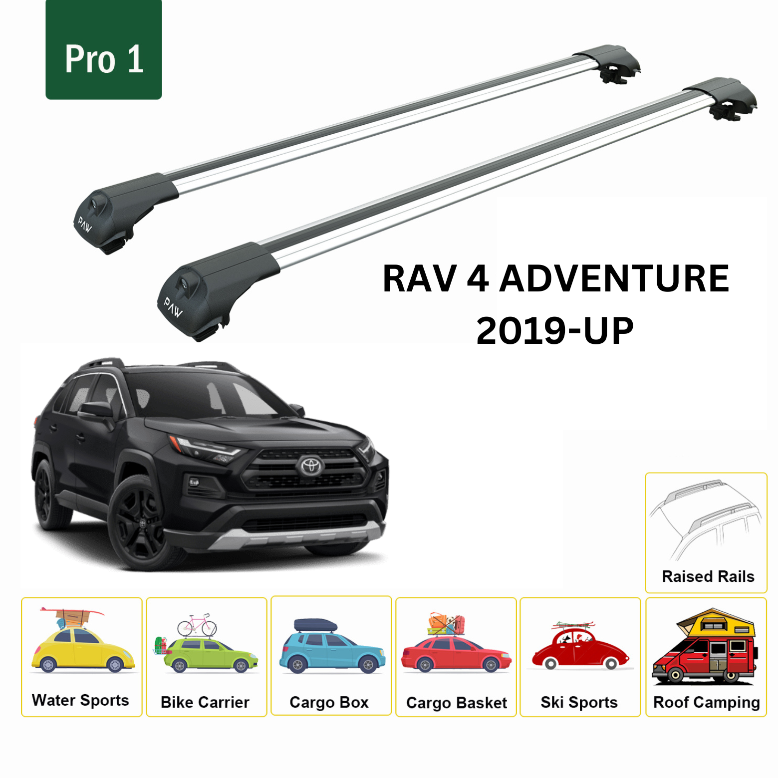 For Toyota Rav4 Adventure Roof Rack Cross Bars Metal Bracket Raised Rail Alu Silver 2019-Up