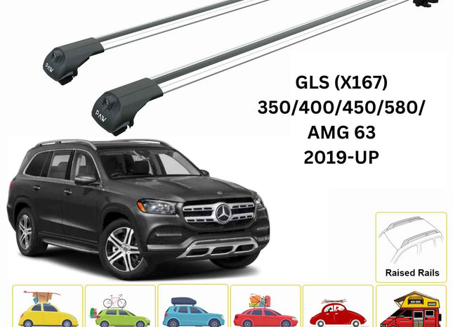For Mercedes Benz GLS (X167) 2019-Up Roof Rack Cross Bars Raised Rail Alu Silver